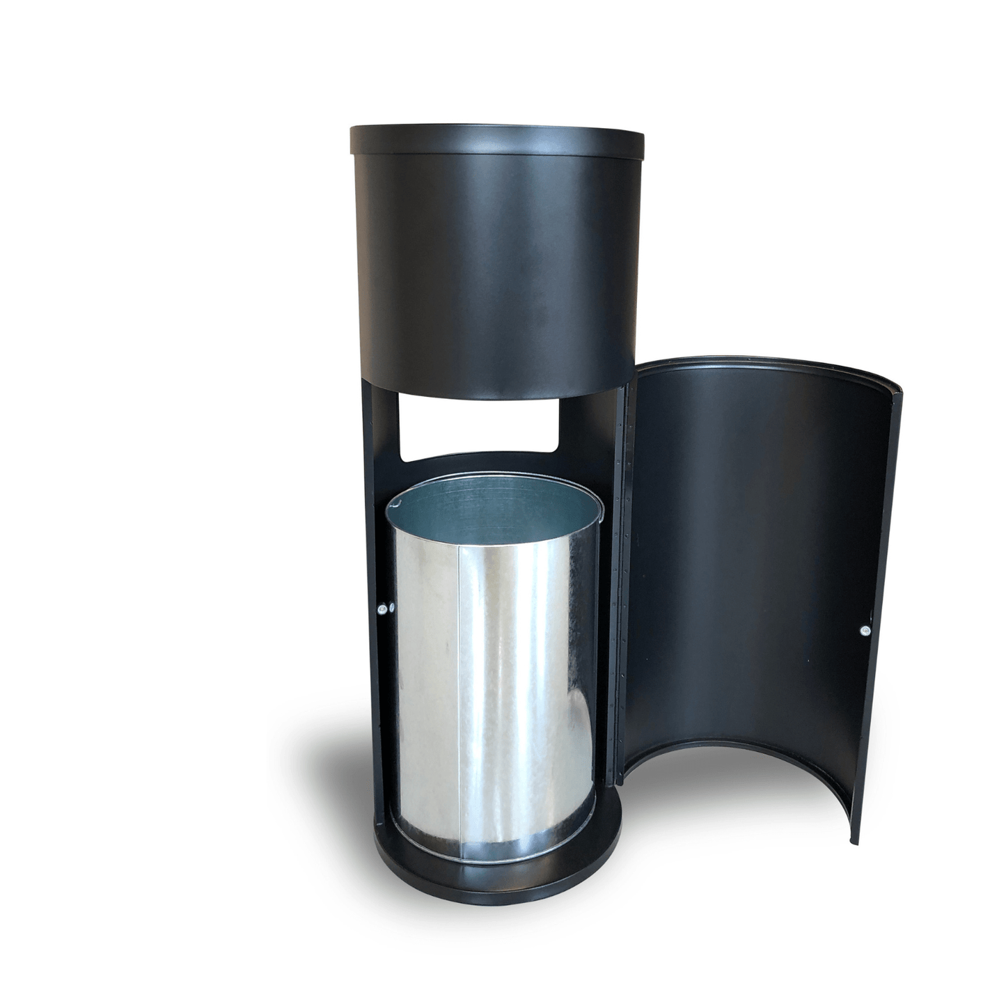 Dispenser di Carta e Cestino All-In-One, Cilindrico, in Acciaio Inox (Nero/Argento), Ambienti Sudorosi
