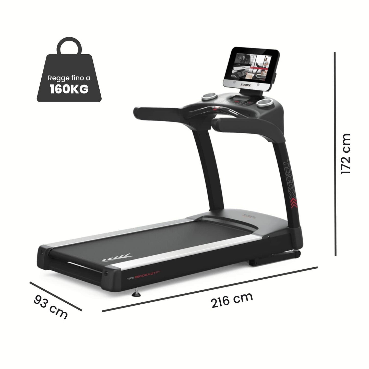 Tapis Roulant Toorx 8500 EVO TFT per Uso Professionale con Display Touch Screen