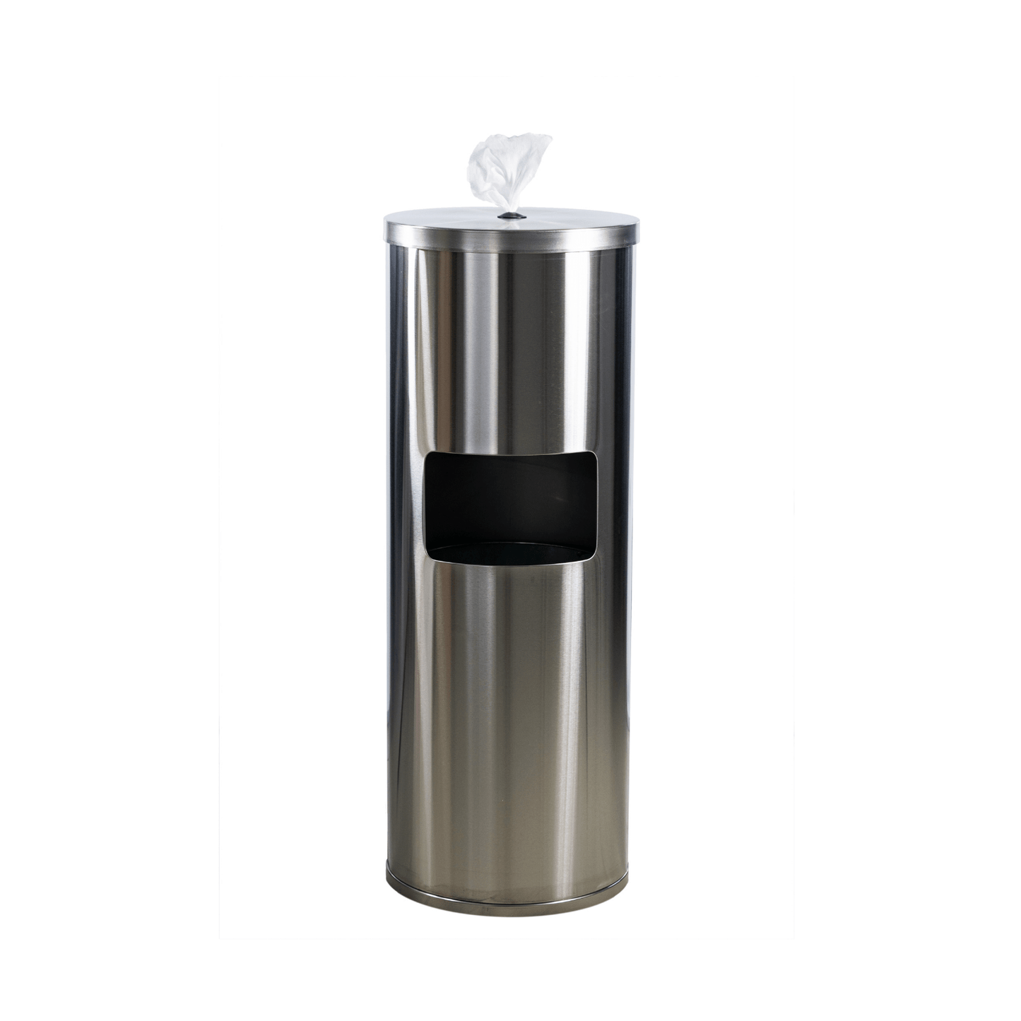 Dispenser di Carta e Cestino All-In-One, Cilindrico, in Acciaio Inox (Nero/Argento), Ambienti Sudorosi